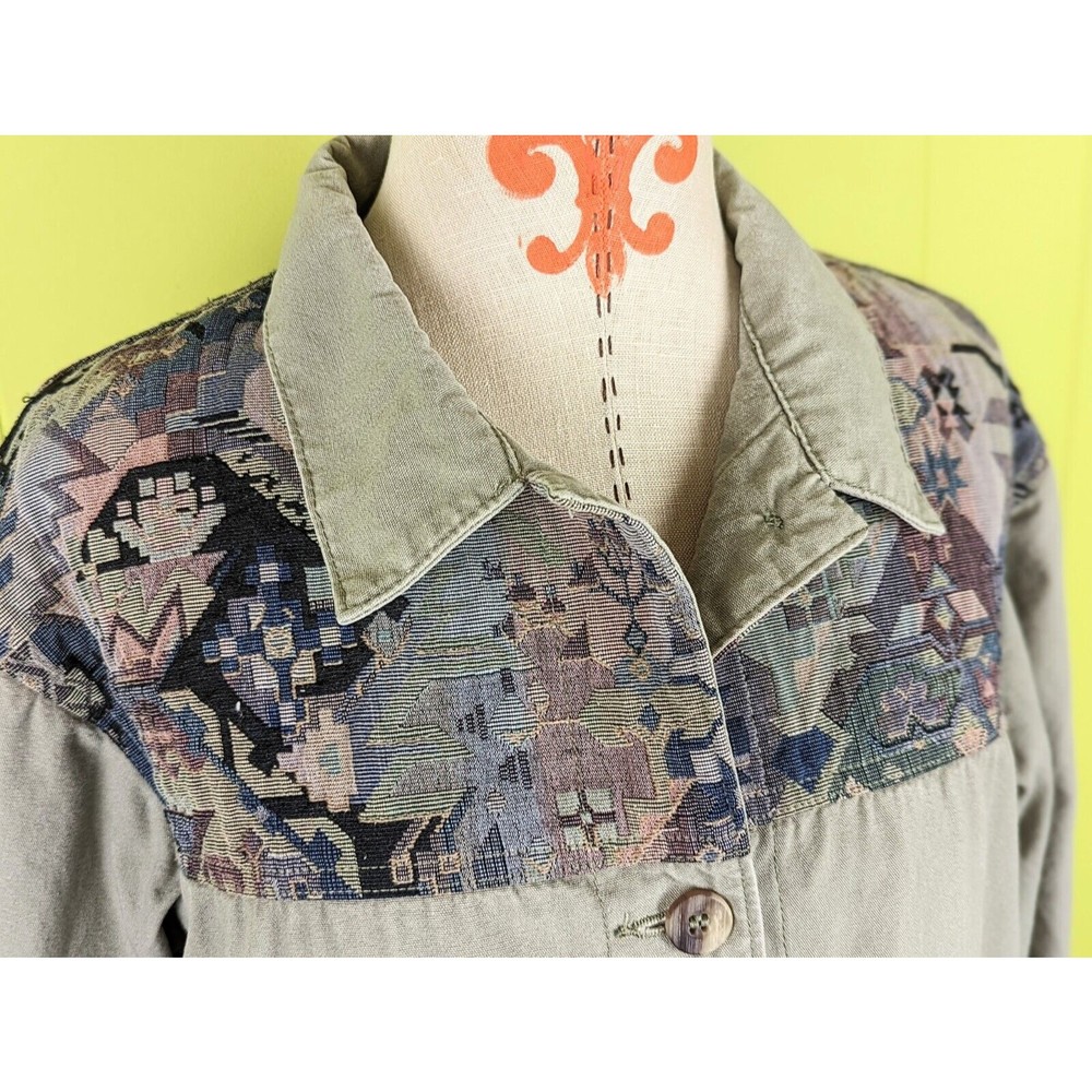 VTG LL Bean Womens Chore Coat Barn Adirondack Jacket Patchwork Cotton Gray Sz L? - Picture 2 of 11